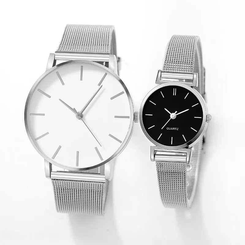 Stainless Steel Quartz Couple Watches For Women Men