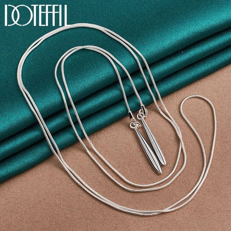 925 Sterling Silver Double Leaf Snake Chain Necklace For Women