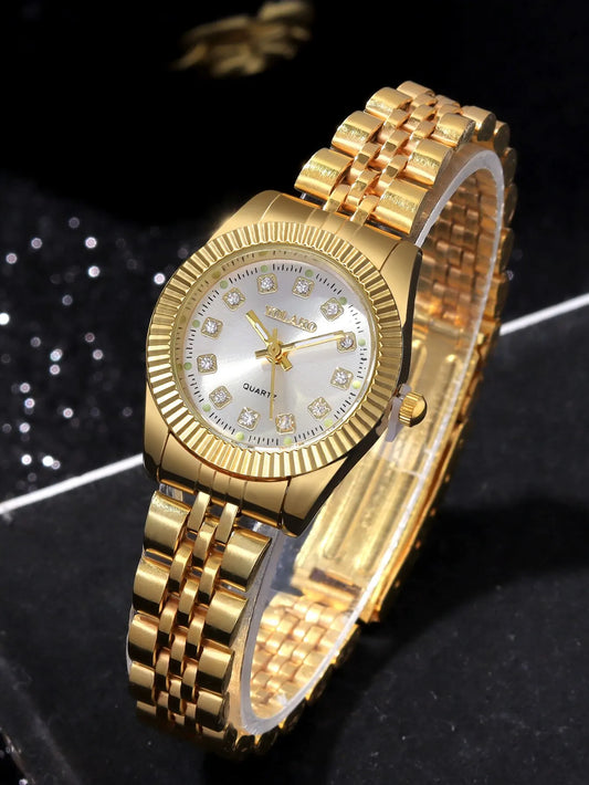 Fashion Gold Steel Bracelet Womens Quartz Watch