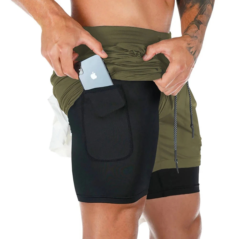 Mens Running Shorts 2 In 1 Double Deck Sport Shorts Sportswear