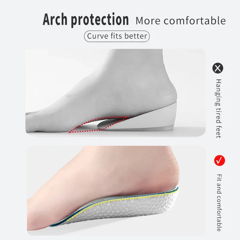 Arch Support Height Increase Insoles Light Weight Soft Elastic Lift