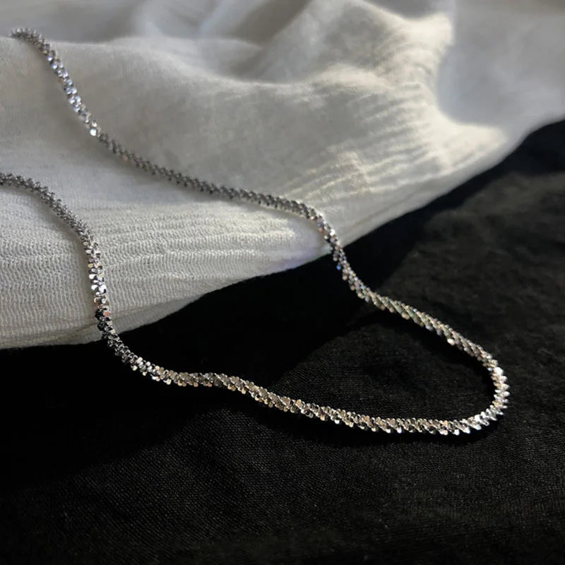 Popular Silver Colour Sparkling Clavicle Chain Choker Necklace For Womens