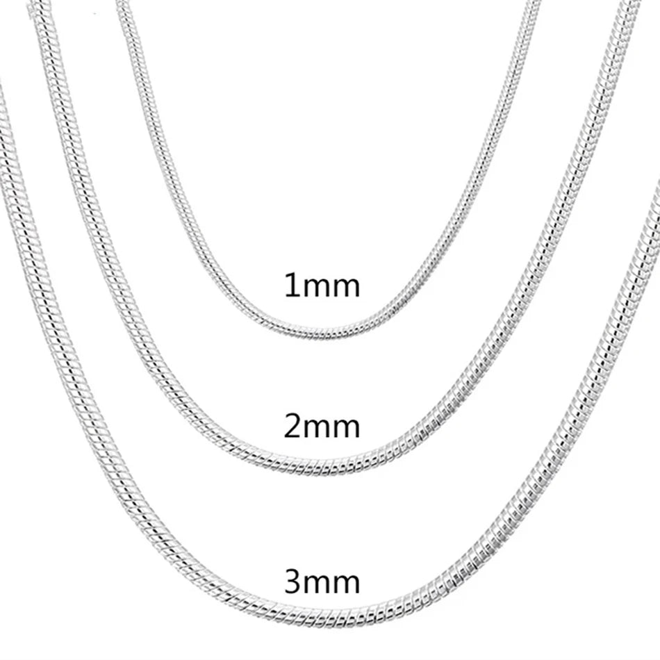 925 Sterling Silver Solid Snake Chain Necklace For Men Women