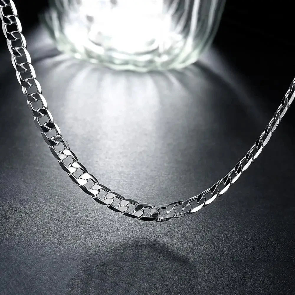 925 Sterling Silver 6MM Geometry Chain Bracelets Necklaces for Women Man