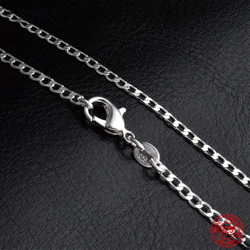 925 Sterling Silver 2MM Flat Necklace Chain For Women Men