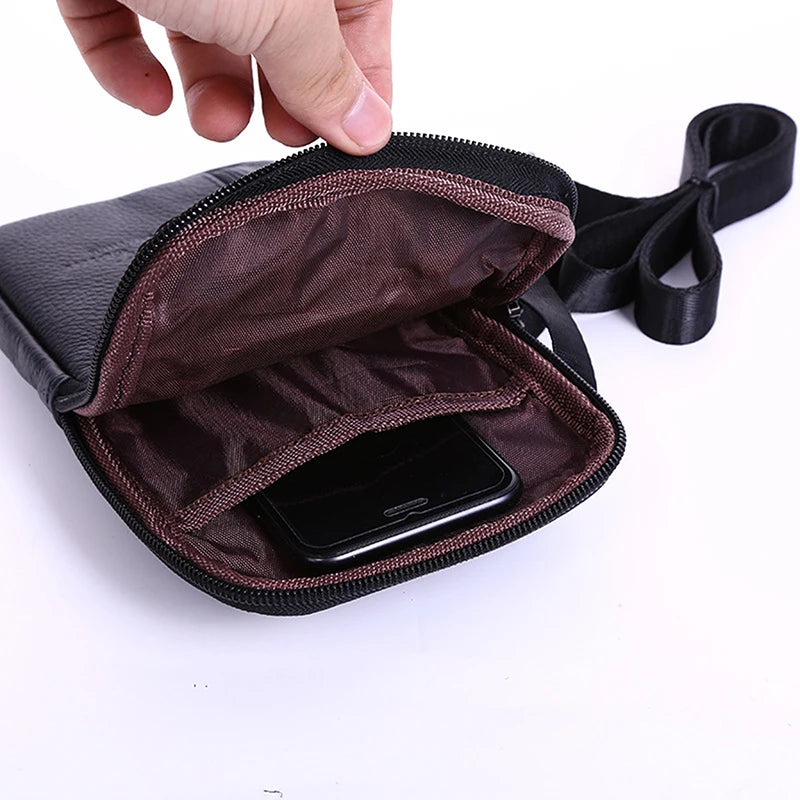 Leather Waist Bag Mens Mobile Phone Shoulder Bag