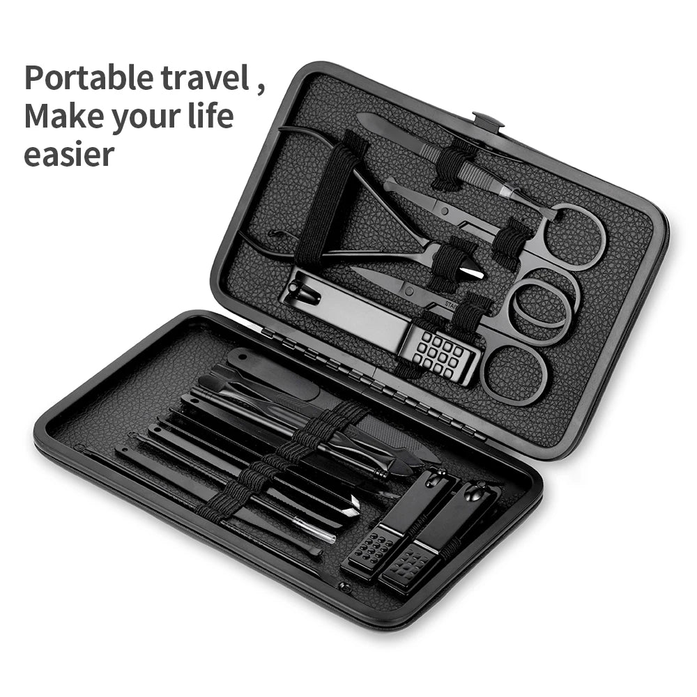 Black Nail Clipper Set Stainless Steel Manicure Nail Scissors Pedicure Kit