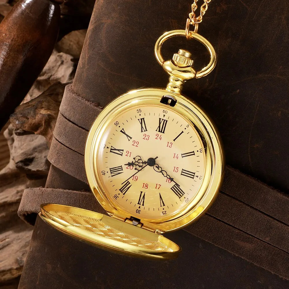 Roman Numerals Quartz Pocket Watch Necklace Pendant