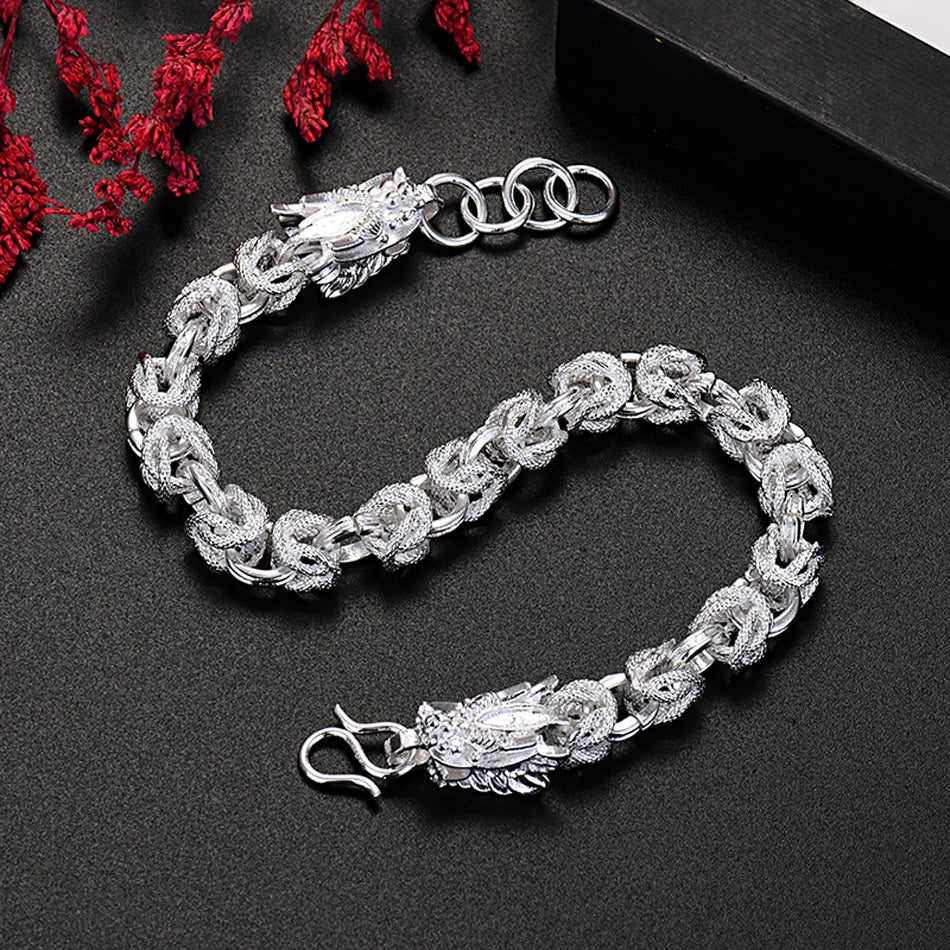 Noble 925 Sterling Silver Exquisite Dragon Head Unisex Bracelets