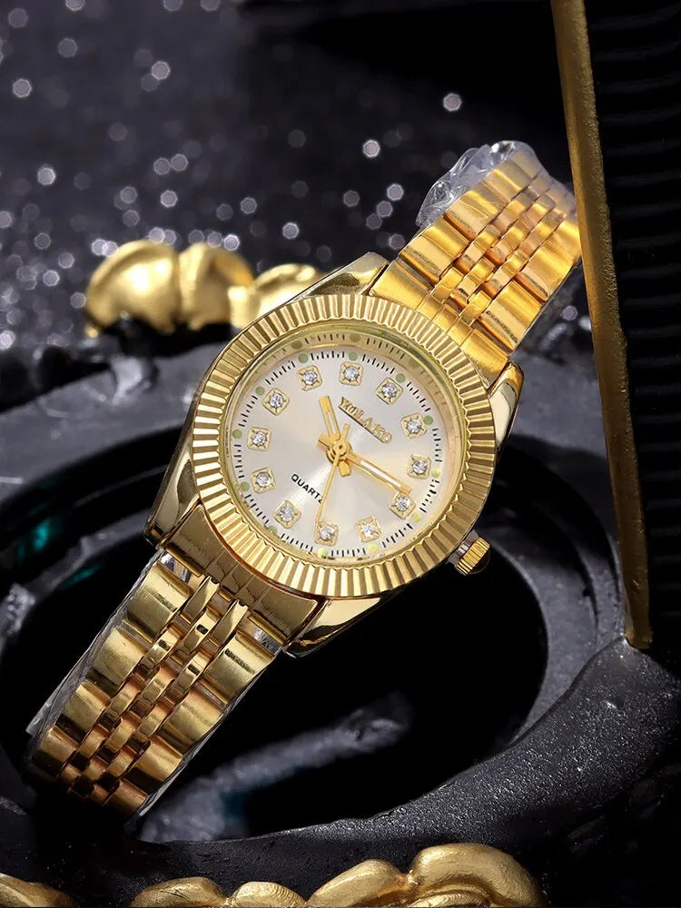 Fashion Gold Steel Bracelet Womens Quartz Watch