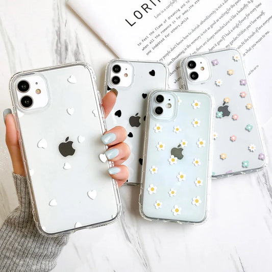 Love Heart Clear Phone Case For iPhone 15 14 13 Pro Max Shockproof