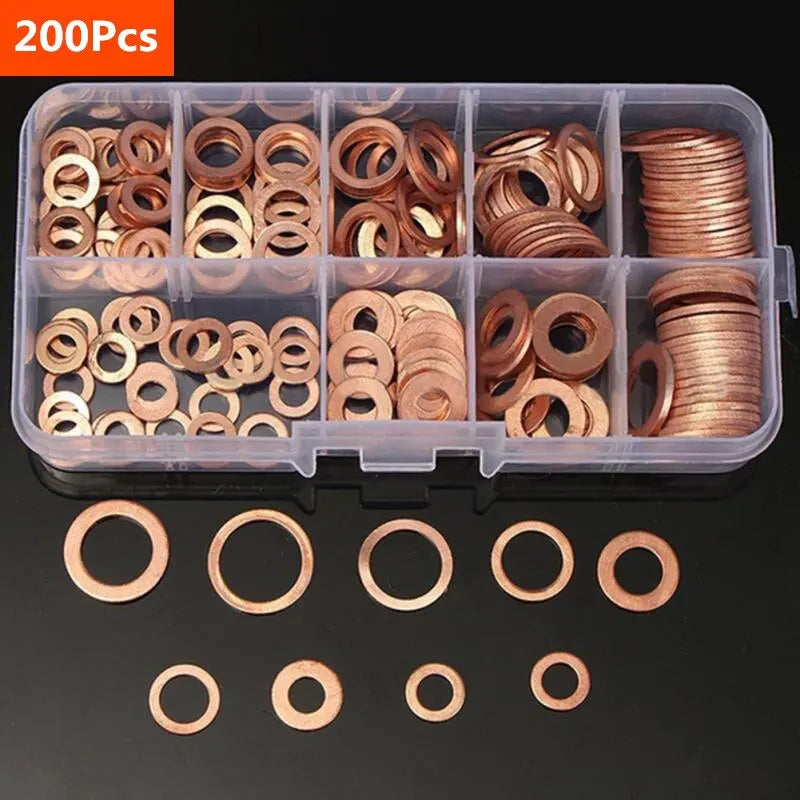 Copper Washer Gasket Nut and Bolt Set Flat Ring Seal Assortment Kit