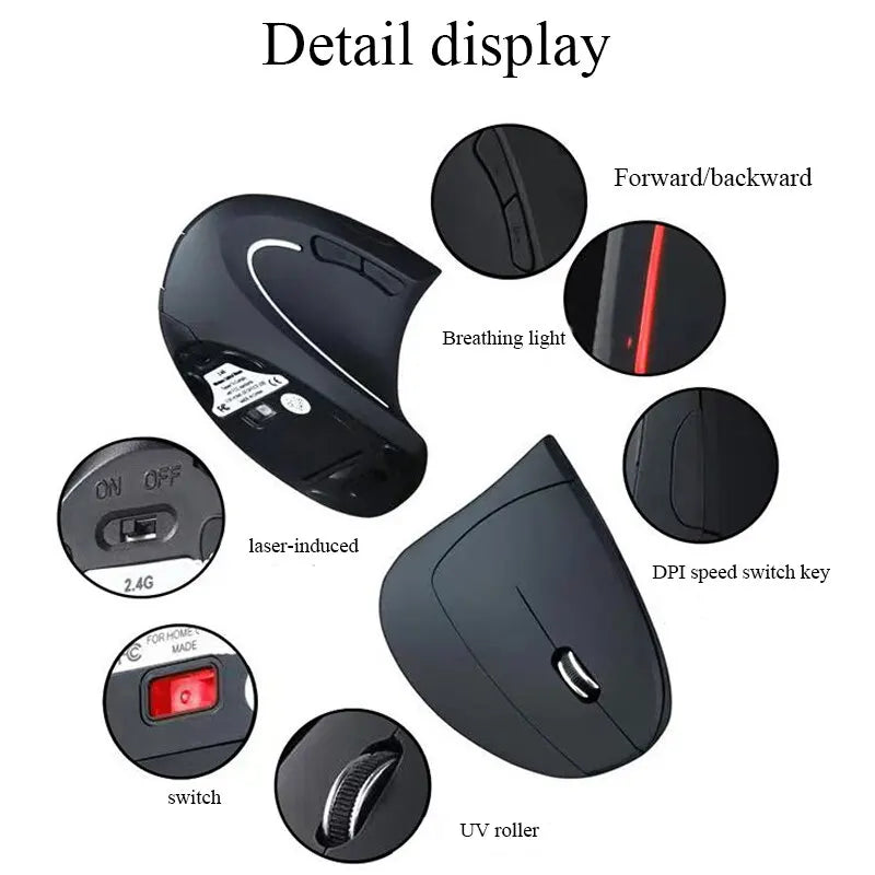 Right Hand Vertical Wireless Wired Optical Upright Mouse