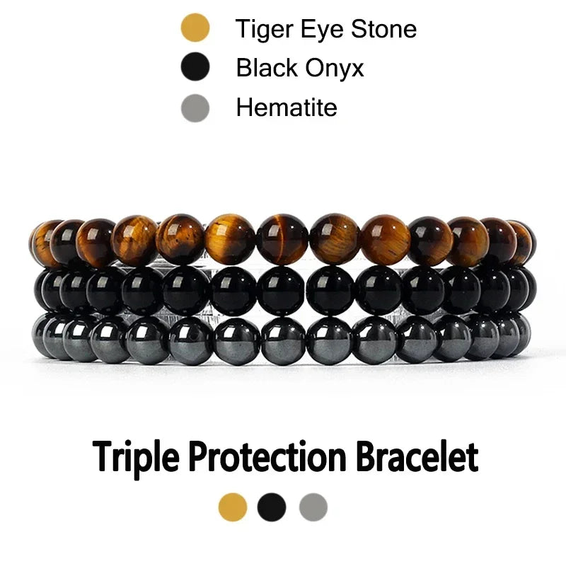 Natural Stone Bracelet Sets Obsidian Hematite Tiger Eye Beads Bracelets