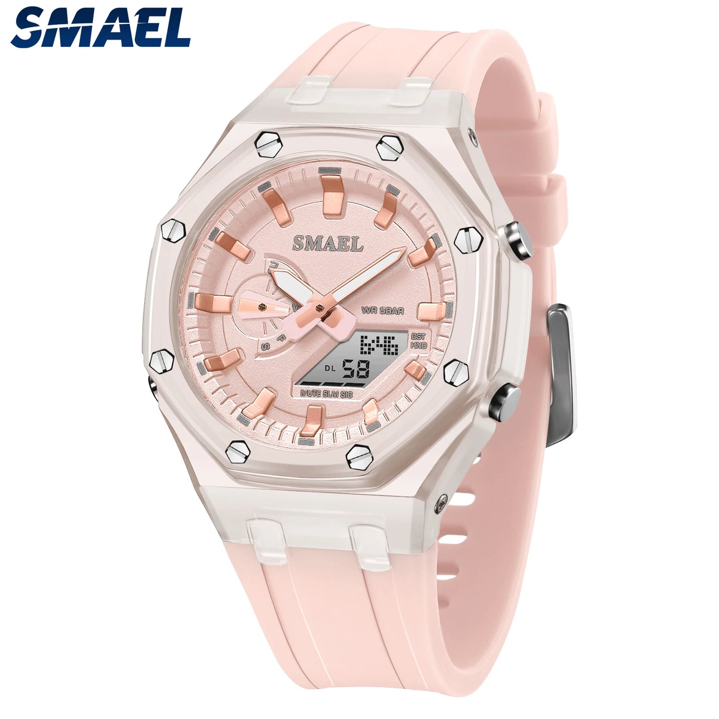 Womens Waterproof Wristwatch Ladies Dual Time Digital LED Light Watch