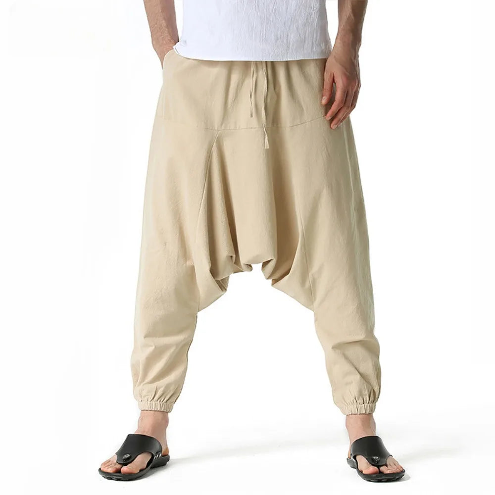 Mens Cotton and Linen Pants Harem Pants Baggy Casual Oversize