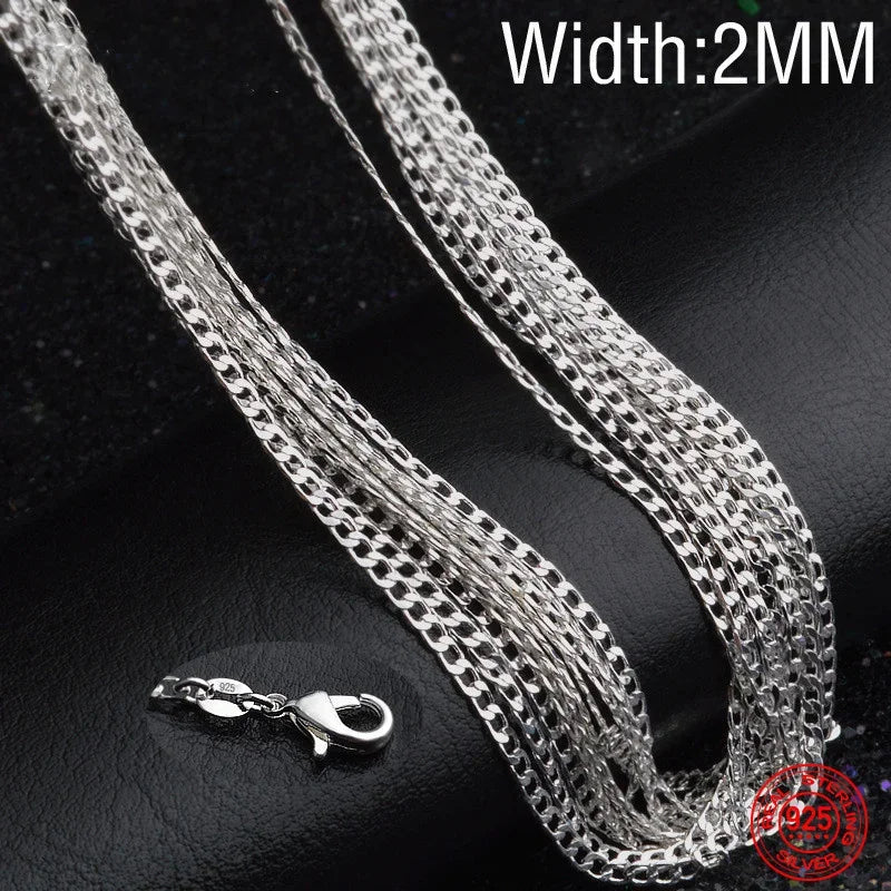 925 Sterling Silver 2MM Flat Necklace Chain For Women Men