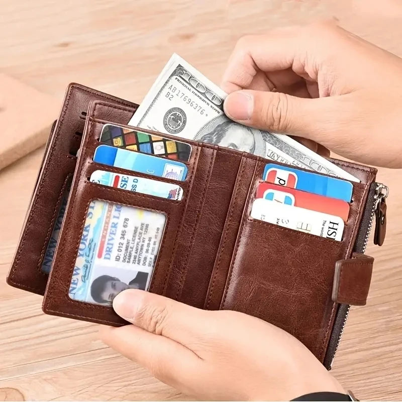 Mens Coin Purse Wallet RFID Blocking Man PU Leather Wallet Zipper