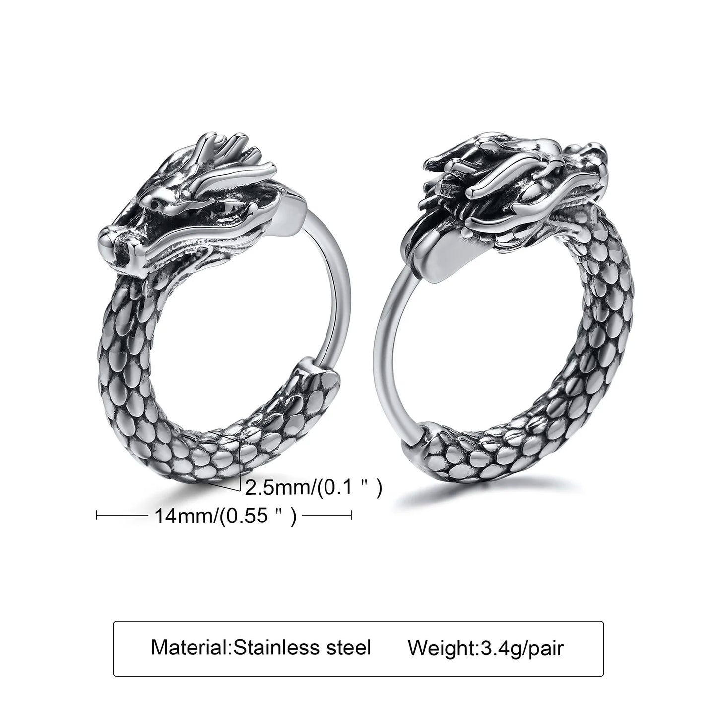 Dragon Hoop Huggie Mens Earrings Gothic Jewelry