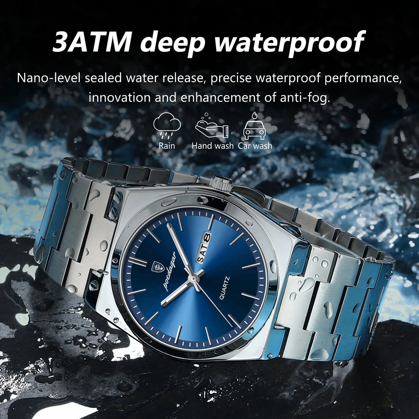 Mens Quartz Watch Waterproof Luminous Stainless Steel