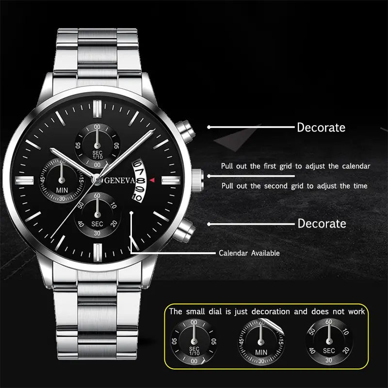 Mens Watch Silver Stainless Steel Quartz