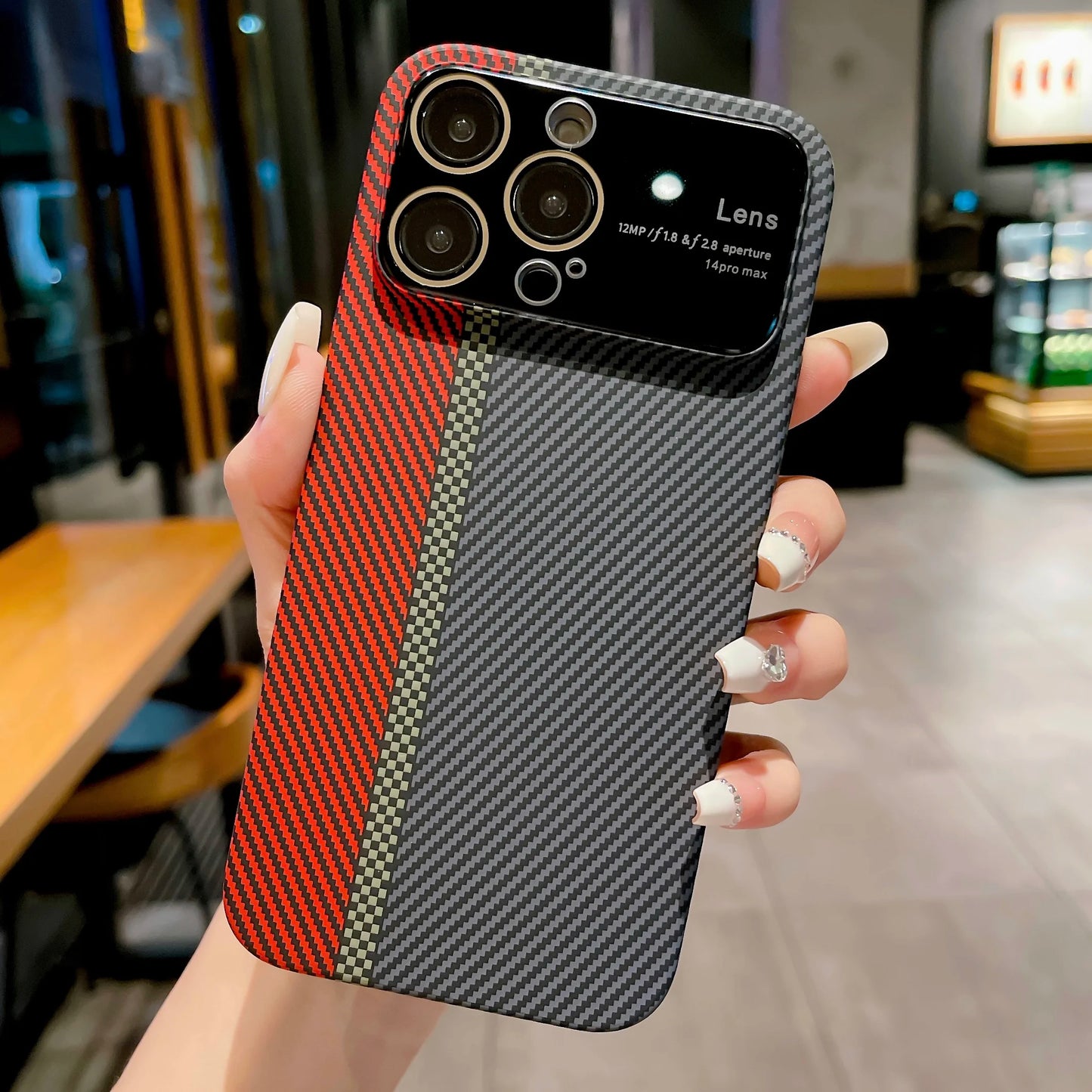 Carbon Fiber Large Lens Phone Case For iPhone 12 13 14 Pro Max