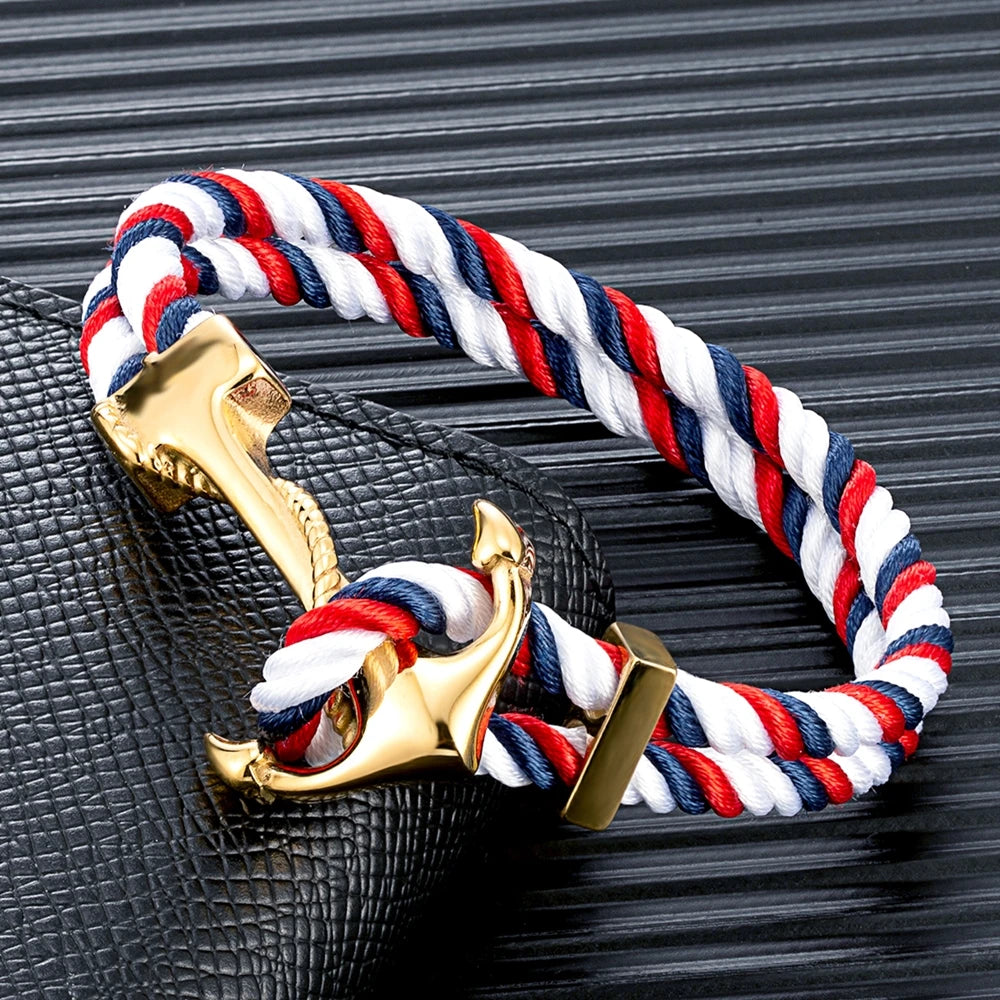 Mens Anchor Bracelet Woven Multilayer Survival Rope Bracelets