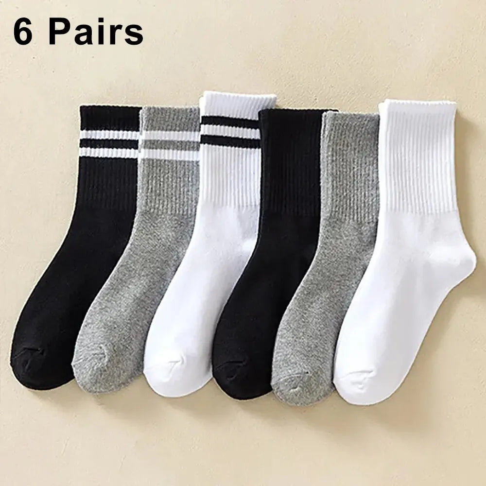 6 Pairs Womens Mid Socks Breathable Comfortable Sweat Absorbing