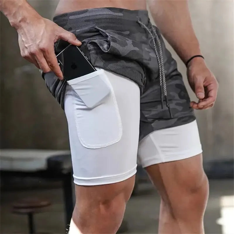 Mens Running Short 2 In 1 Double Deck Quick Dry Gym Sportswear
