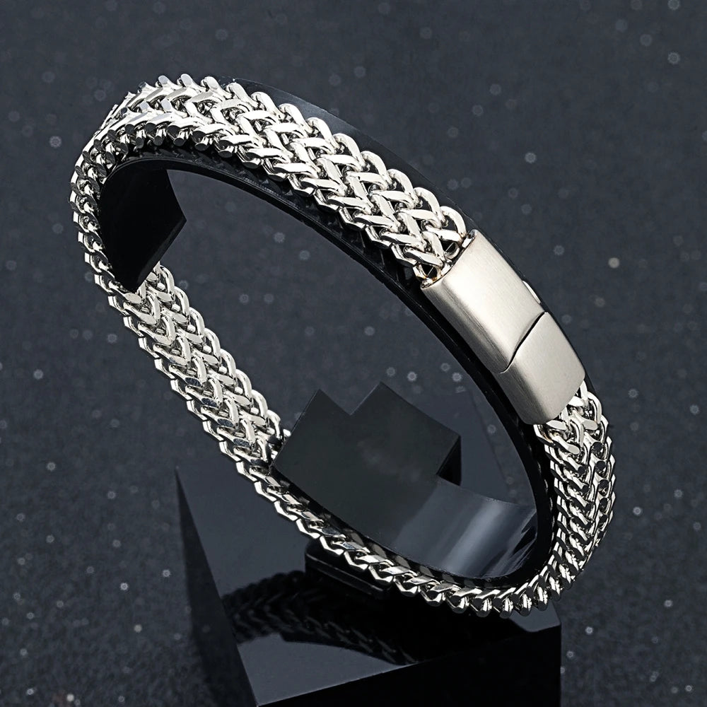 8MM Blue Stainless Steel Curb Chain Bracelet Men Women Chain Bracelets