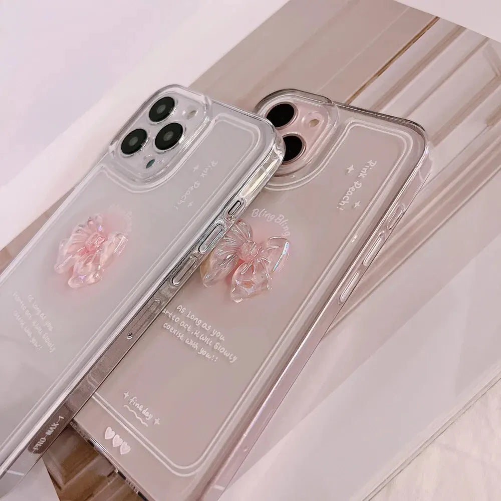 3D Bow Transparent Mobile Phone Case For IPhone 15 14 13 12