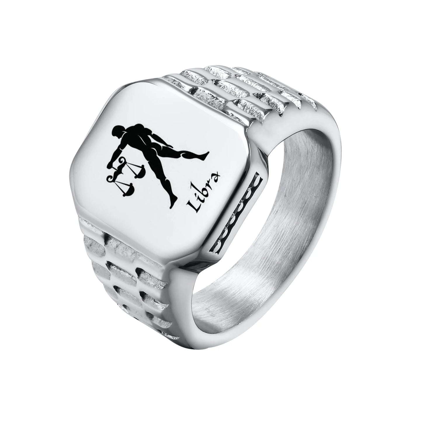 12 Zodiac Signet Stainless Steel Mens Rings