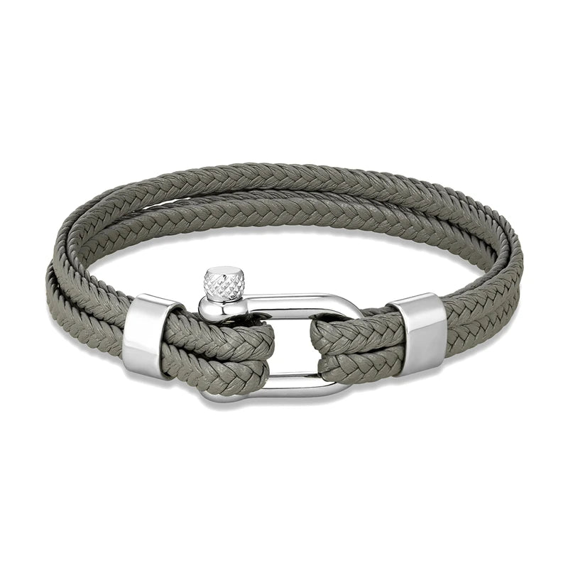 Navy Style Men U shape Shackle Woven Multilayer Leather Bracelets