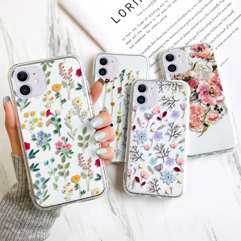 Flower Shockproof Clear Phone Case For iPhone 15 14 13 Pro Max