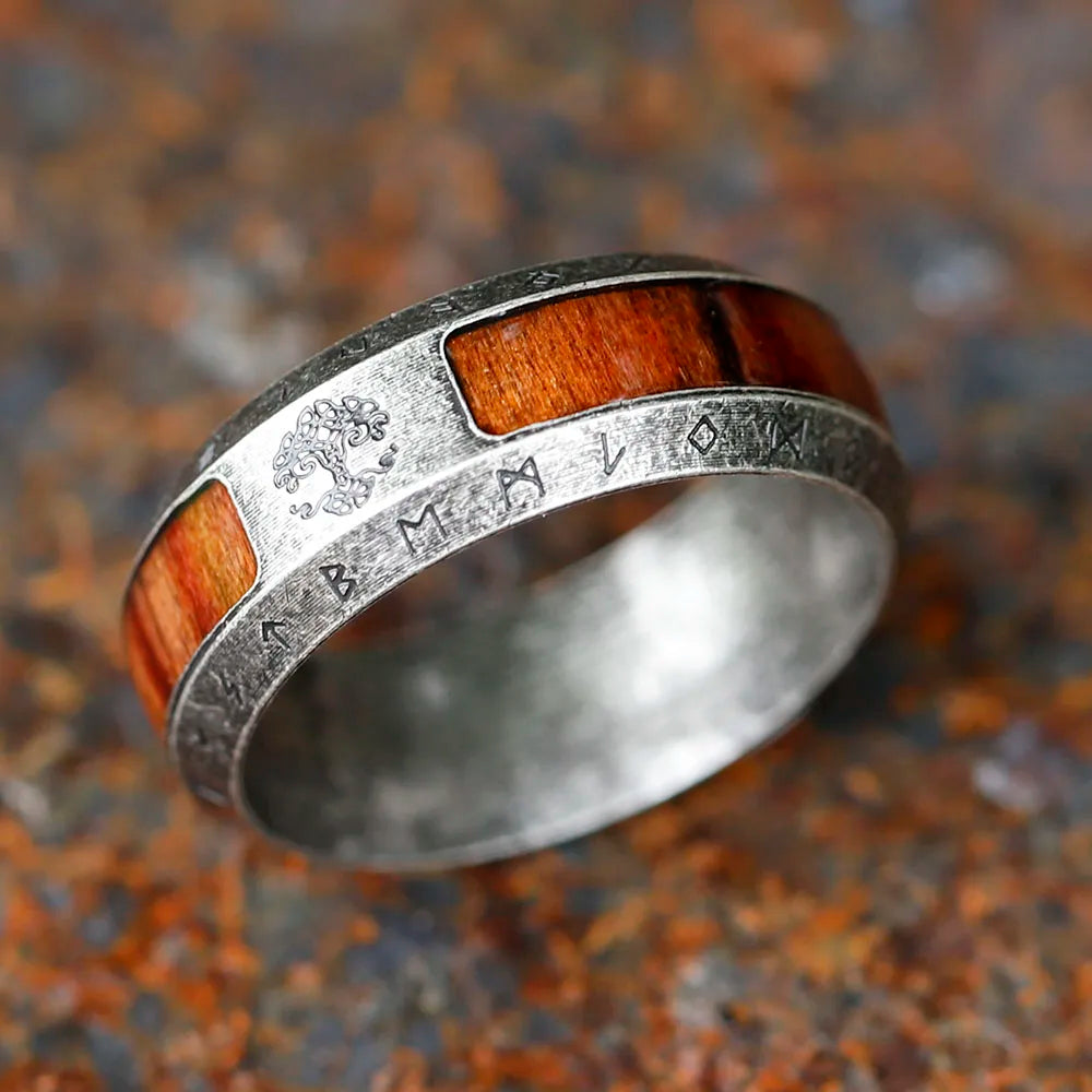 Vintage Mens Stainless Steel Viking Tree Of Life Ring