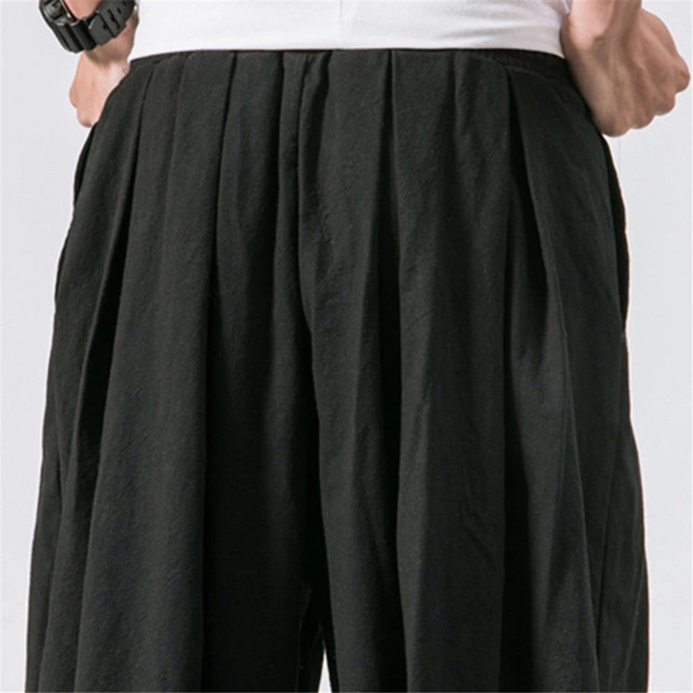 Oversize Mens Loose Harem Pants Autumn Linen Overweight Sweatpants