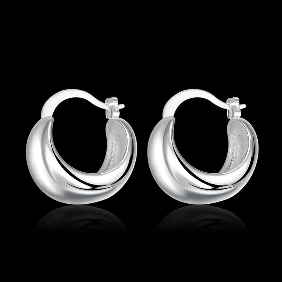 Smooth Round 925 Sterling Silver Fashion Earrings for Women