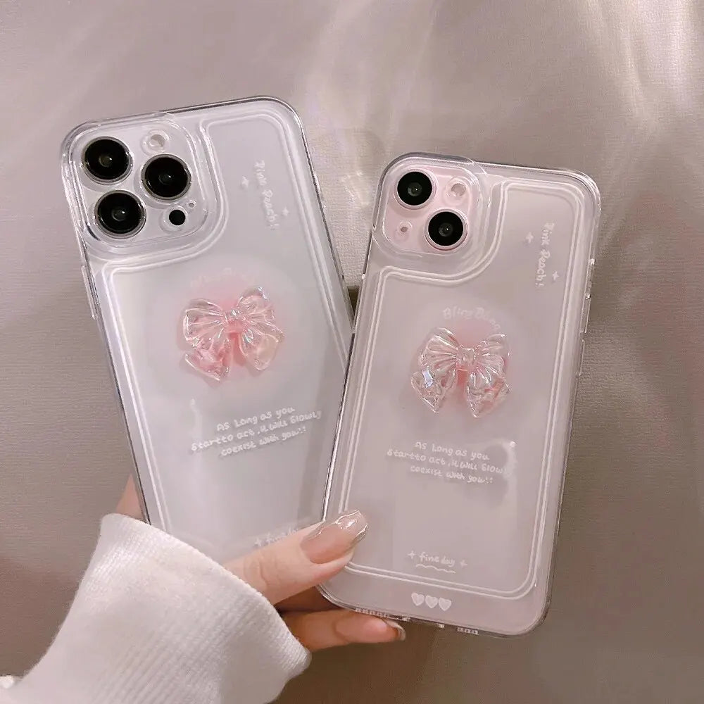 3D Bow Transparent Mobile Phone Case For IPhone 15 14 13 12