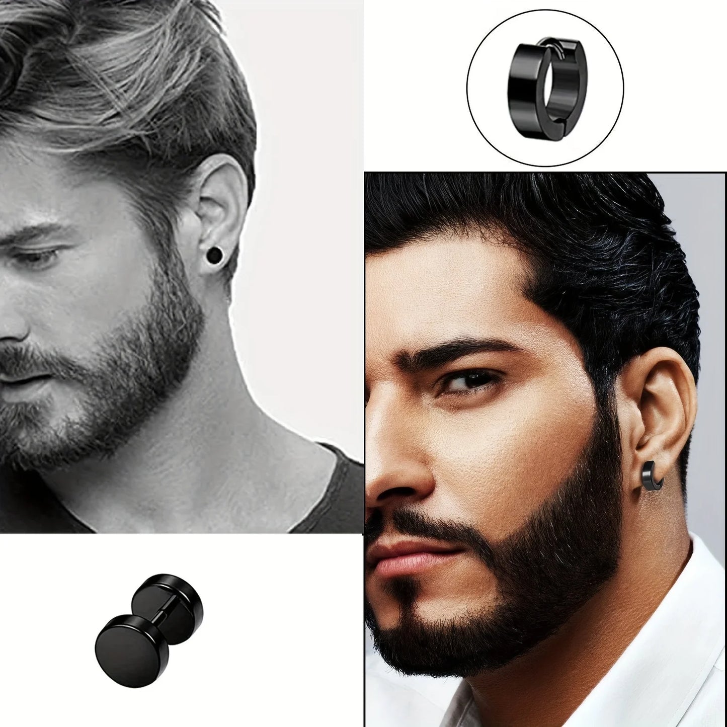 Mens Stainless Steel Stud Earrings Huggie Hoop Earring