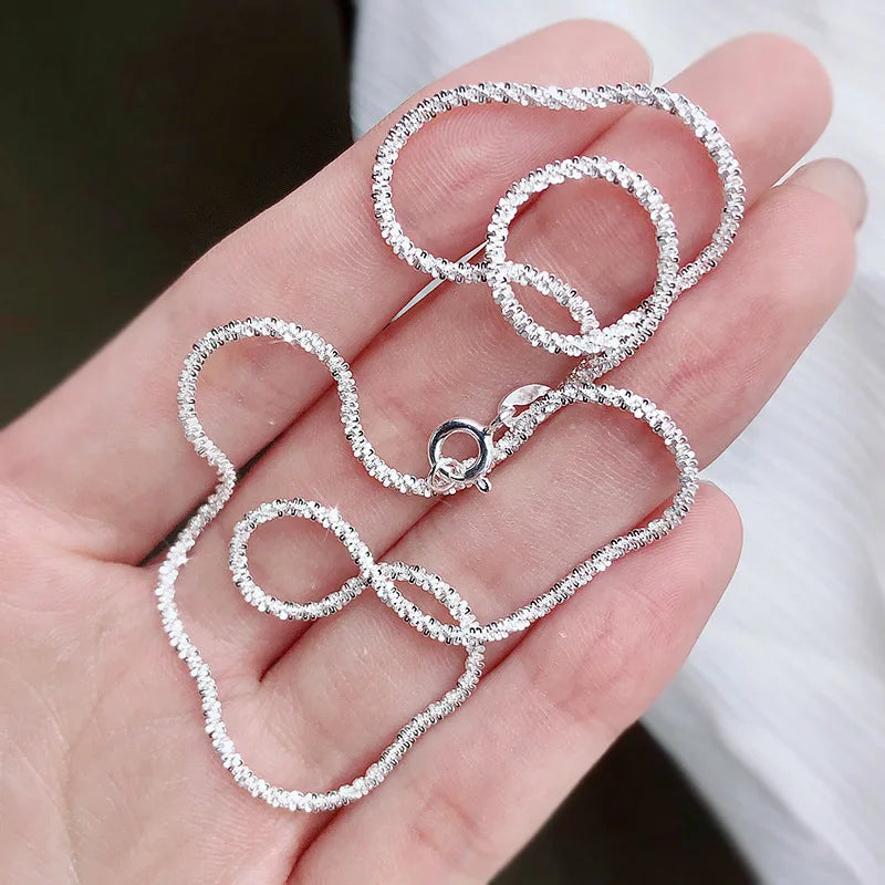 S925 Sterling Silver Necklace 2mm Sparkling Collarbone Sweater Chain