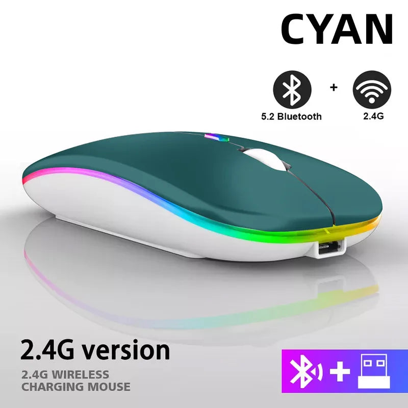 Silent Rechargeable Wireless Bluetooth Mouse 2.4Ghz USB Mice