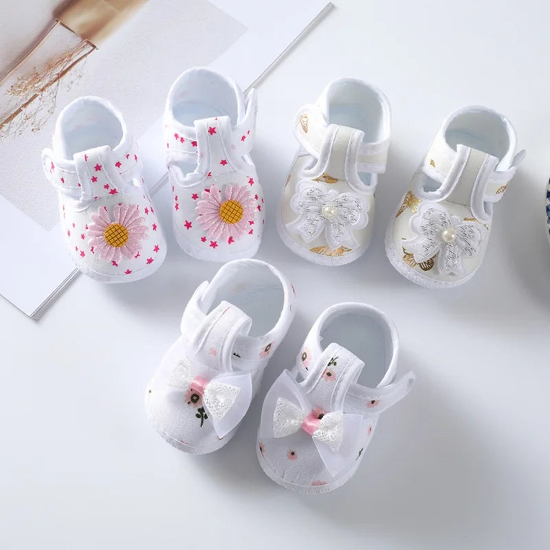 Baby Girl Shoes Cute Floral Bow First Walkers Soft Sole Crib Newborn