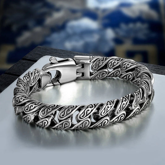 Tang Grass Pattern Mens Bracelet Thick