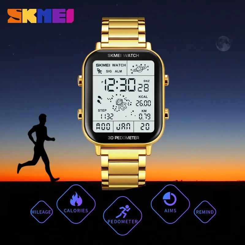 Back Light Display Sport Pedometer Mens Digital Watch