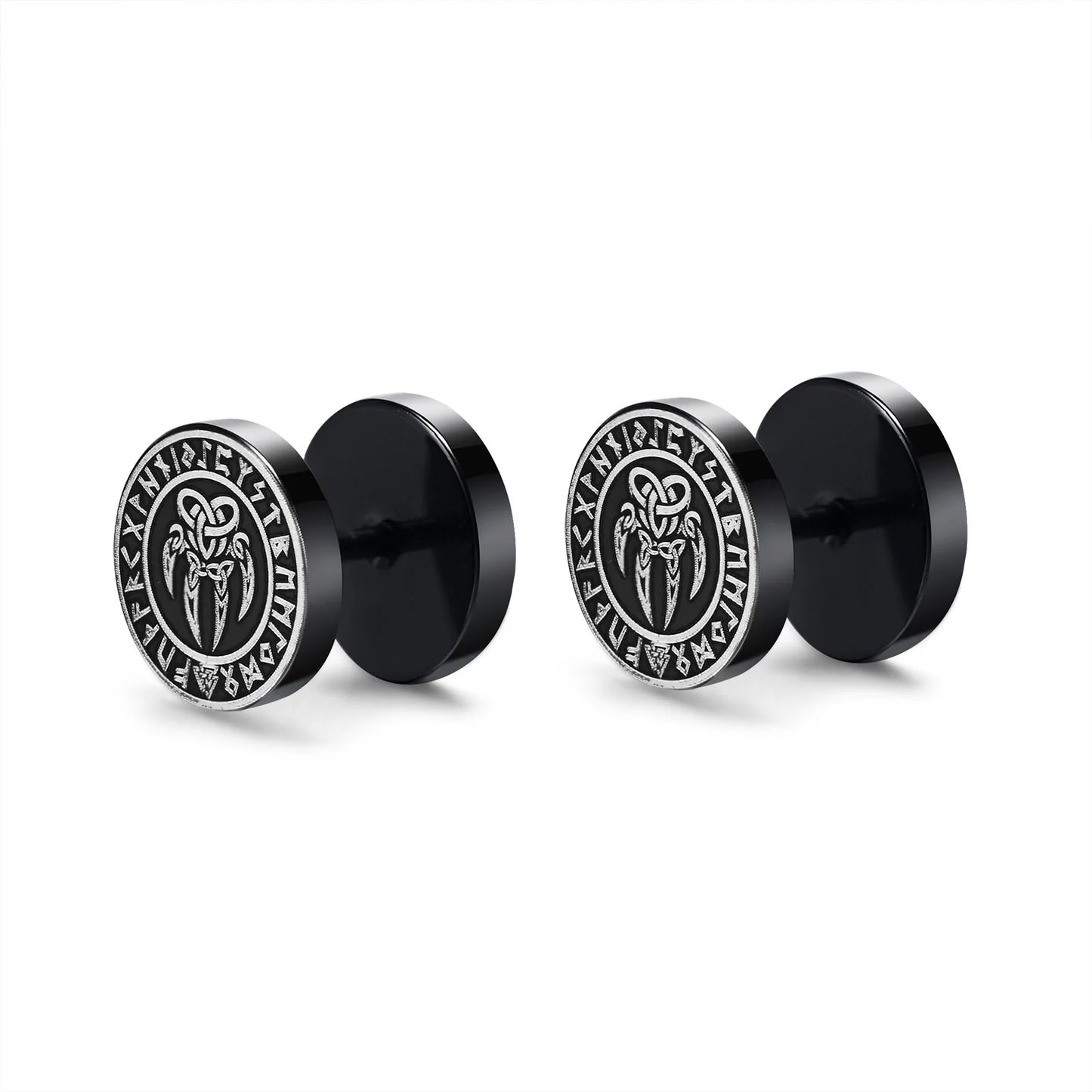 Gothic Norse Viking Runes Stud Earrings for Men Rock Punk Stainless Steel