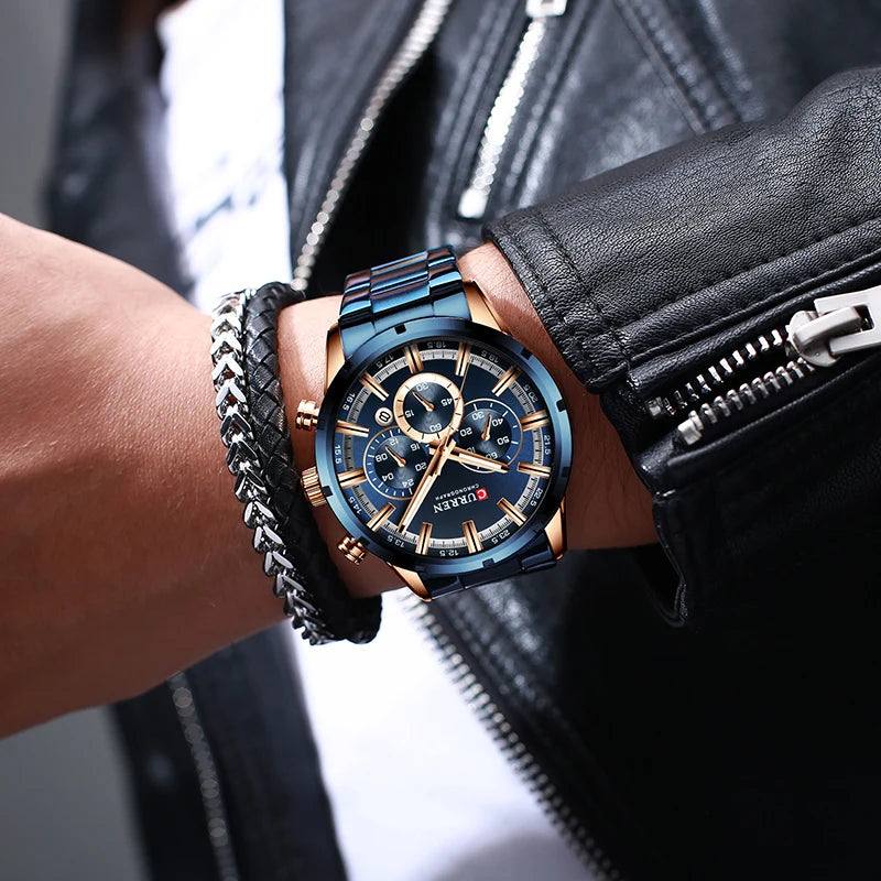 Luxury Sports Quartz Mens Watch Waterproof Chronograph Wristwatch