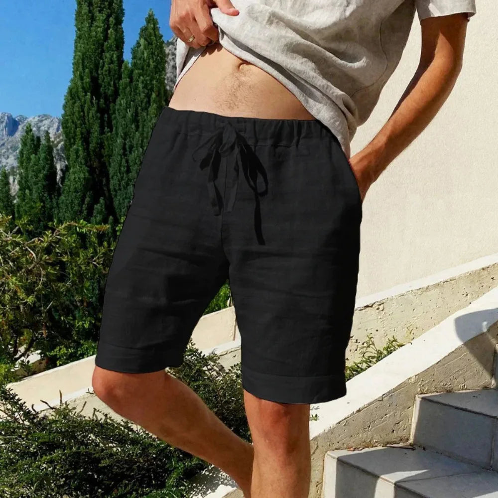 Mens Cotton Linen Shorts Beach Pants Summer Breathable