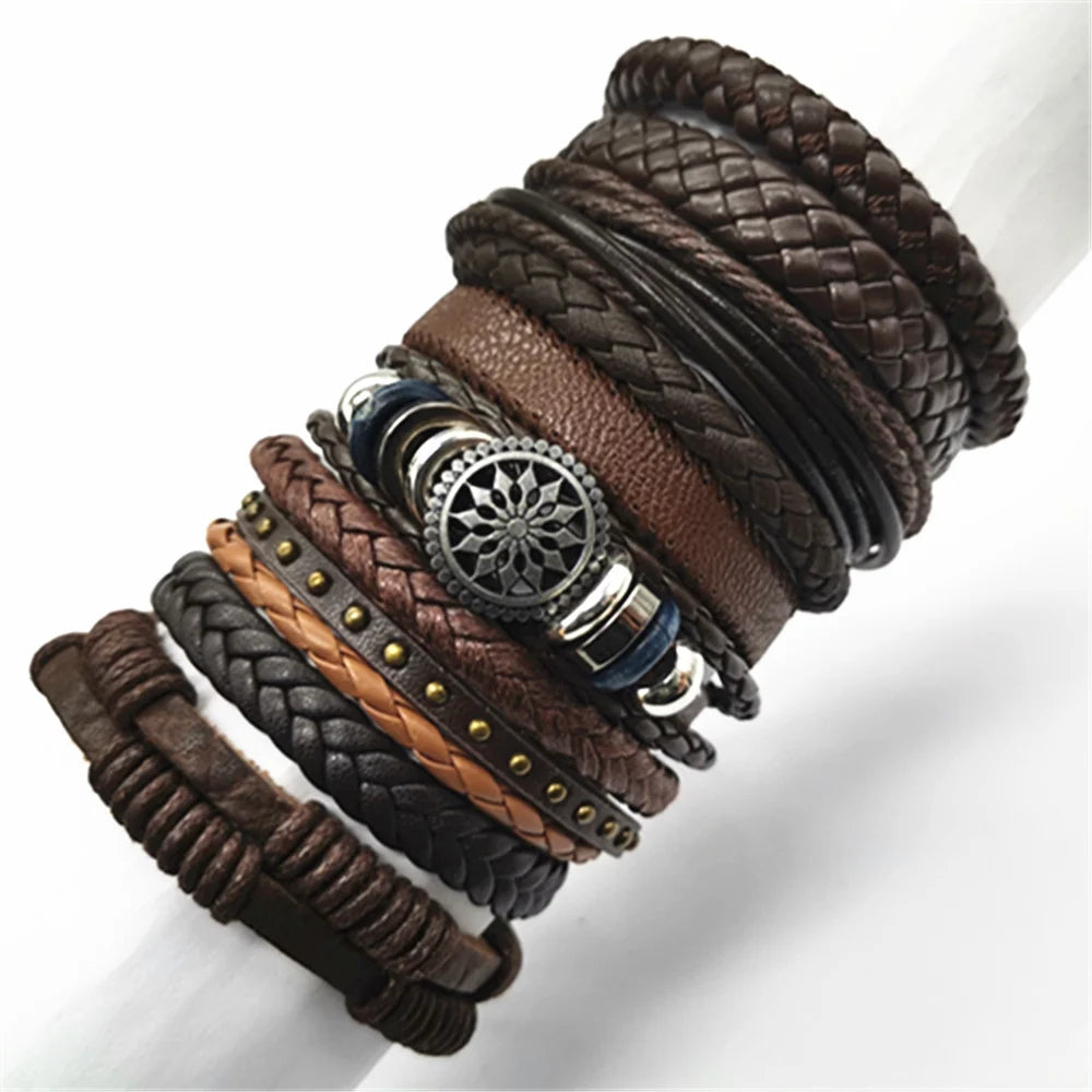 10pcs Wrap Woven Handmade Mens Bracelets Leather Bracelet