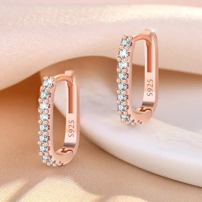 High Quality 925 Sterling Silver Crystal Fashion Circle Hoop Woman Earrings