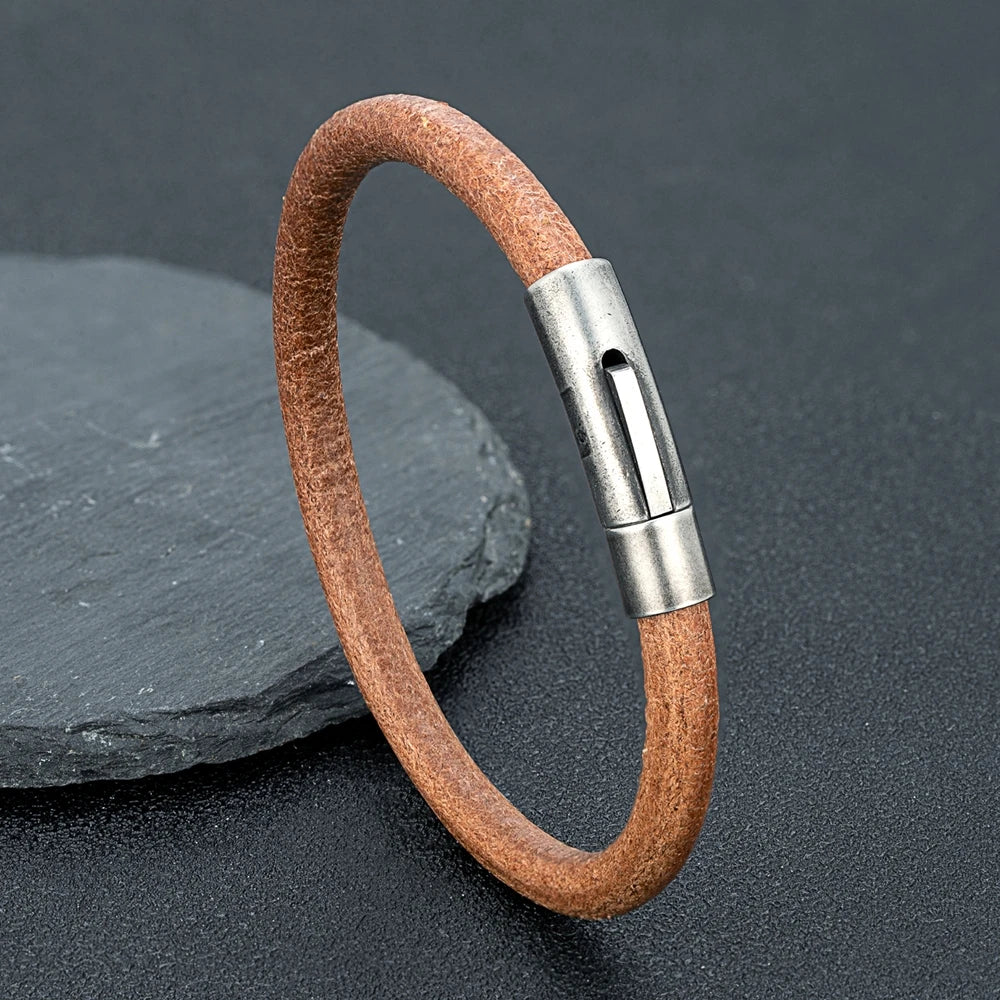 Simple Style Men Women Cowhide Bracelet Handmade Cuff Bangle